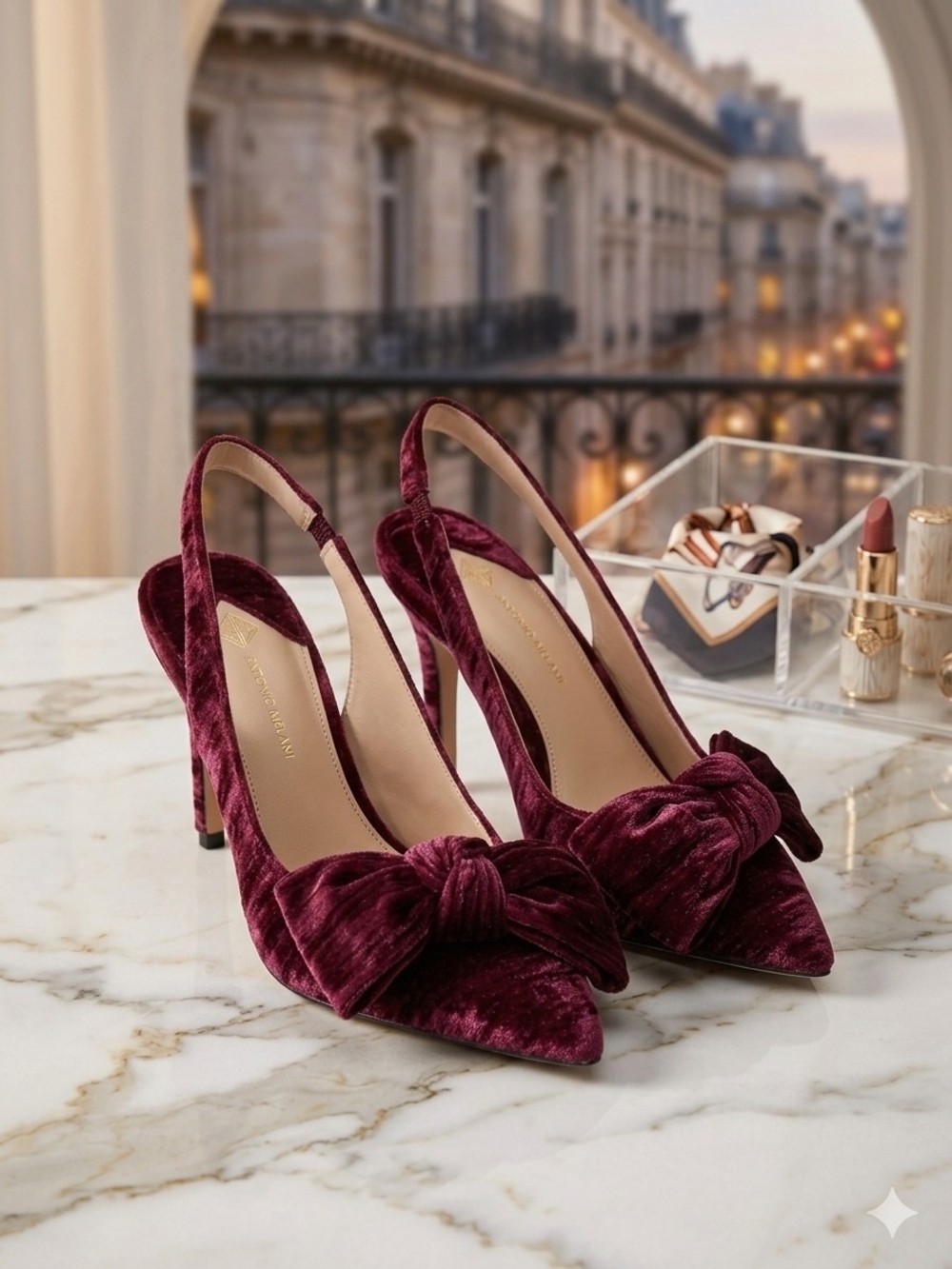 ANTONIO MELANI Lenore Velvet Bow Detail Slingback Pumps Size 6.5